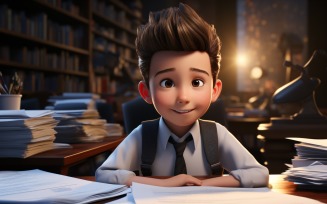 3D Character Child Boy Economist with relevant environment 1