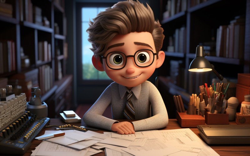 3D Character Child Boy Economist with relevant environment 3 Illustration