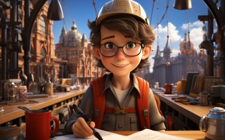 3D Character Child Boy Engineer with relevant environment 1