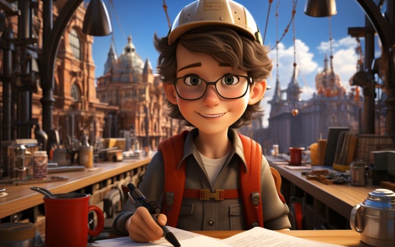 3D Character Child Boy Engineer with relevant environment 1 Illustration