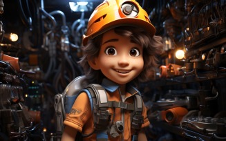 3D Character Child Boy Engineer with relevant environment 3