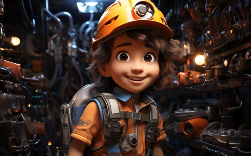 3D Character Child Boy Engineer with relevant environment 3 Illustration