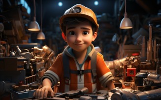 3D Character Child Boy Engineer with relevant environment 4