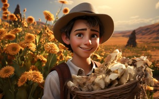3D Character Child Boy Farmer with relevant environment 4