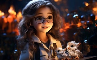 3D Character Child Girl Zoologist with relevant environment 2