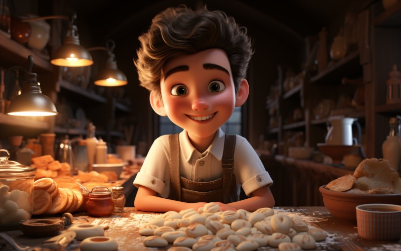3D pixar Character Child Boy Bake with relevant environment 1 Illustration