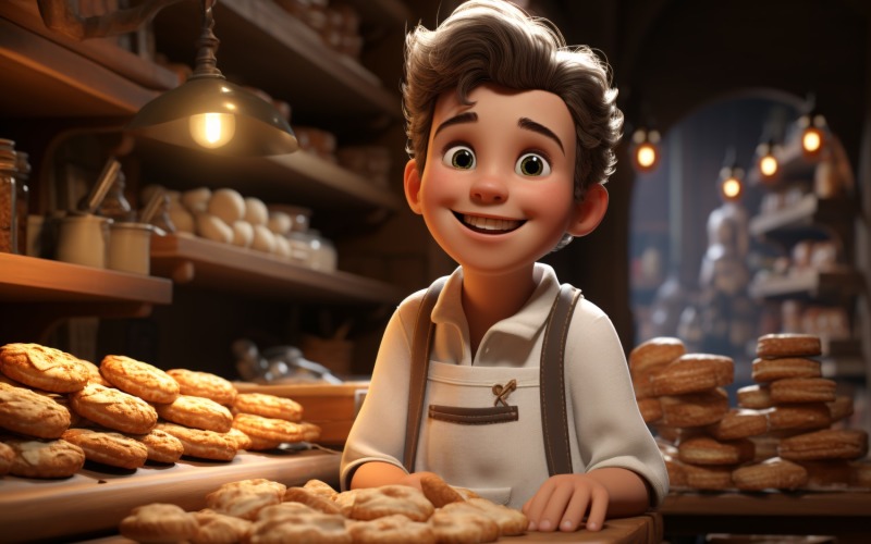 3D pixar Character Child Boy Bake with relevant environment 3 Illustration