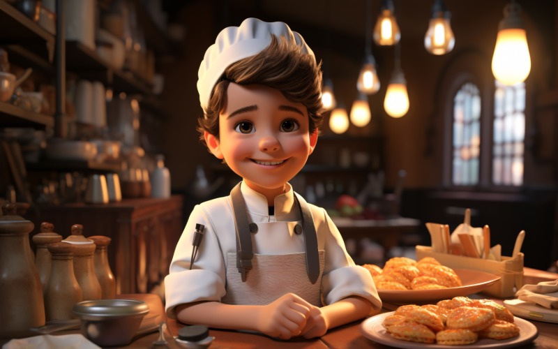3D pixar Character Child Boy Chef with relevant environment 1 Illustration