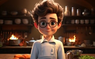 3D pixar Character Child Boy Chef with relevant environment 2