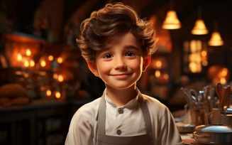3D pixar Character Child Boy Chef with relevant environment 4