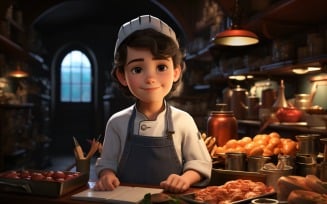3D pixar Character Child Boy Chef with relevant environment 5