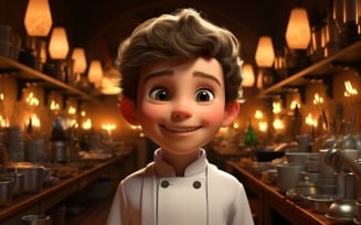 3D pixar Character Child Boy Chef with relevant environment 6