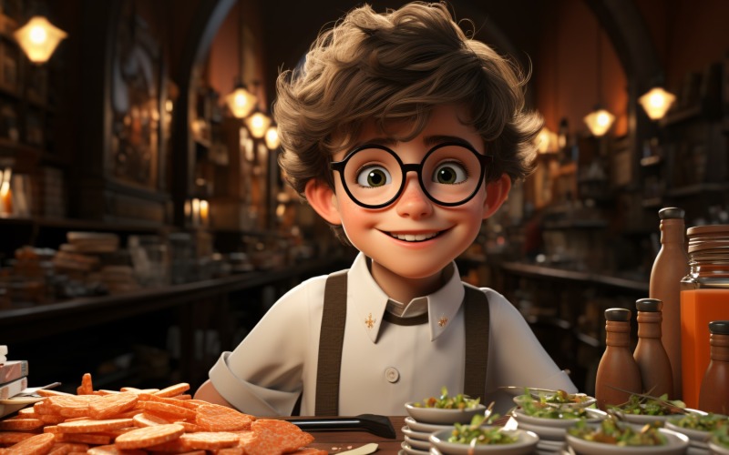 3D pixar Character Child Boy Chef with relevant environment 7 Illustration
