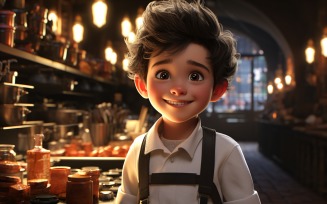 3D pixar Character Child Boy Chef with relevant environment 8