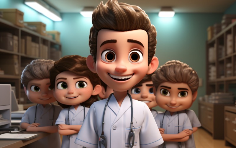3D pixar Character Child Boy Nurse with relevant environment 2 Illustration
