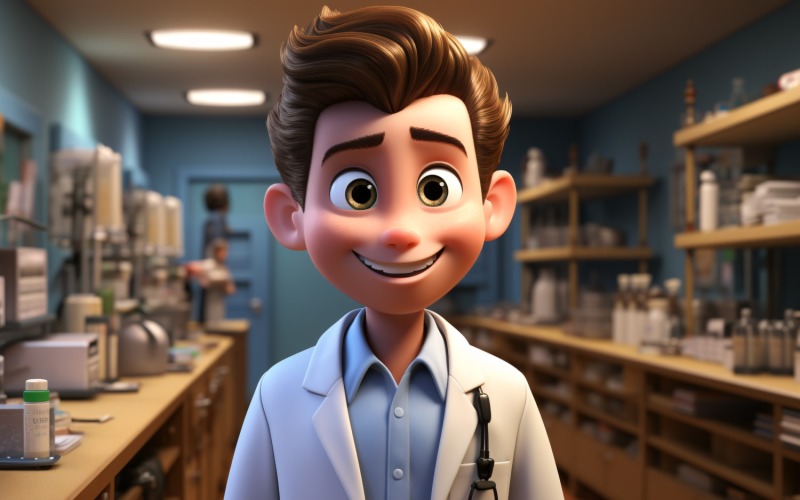 3D pixar Character Child Boy Nurse with relevant environment 3. Illustration