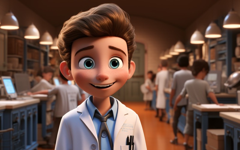 3D pixar Character Child Boy Nurse with relevant environment 4. Illustration