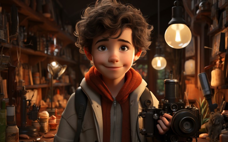 3D Character Boy Photographer with relevant environment 3. Illustration