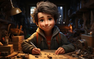 3D Character Child Boy Carpenter with relevant environment 1.
