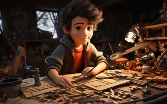 3D Character Child Boy Carpenter with relevant environment 2.