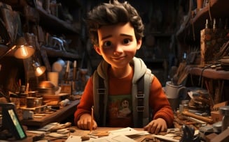 3D Character Child Boy Carpenter with relevant environment 4.