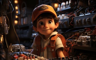 3D Character Child Boy Electrician with relevant environment 2.