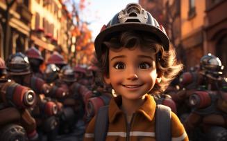 3D Character Child Boy Firefighter with relevant environment 1