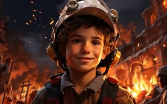 3D Character Child Boy Firefighter with relevant environment 3