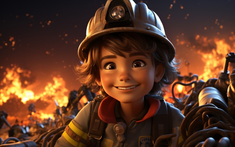 3D Character Child Boy Firefighter with relevant environment 4 Illustration