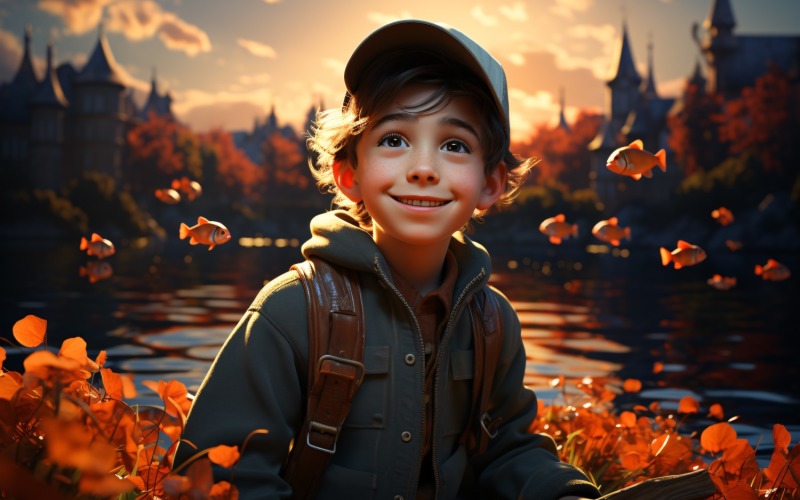 3D Character Child Boy Fisherman with relevant environment 1 Illustration