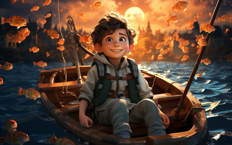 3D Character Child Boy Fisherman with relevant environment 2 Illustration