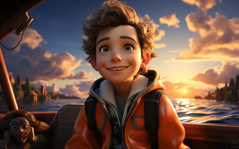 3D Character Child Boy Fisherman with relevant environment 3 Illustration