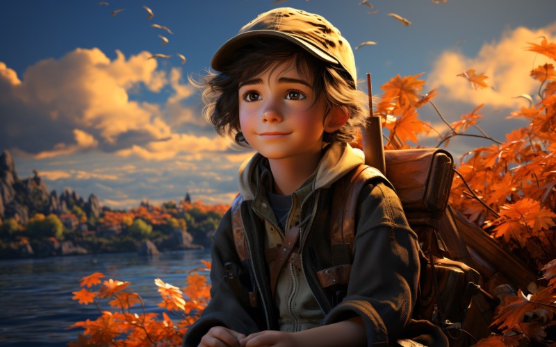 3D Character Child Boy Fisherman with relevant environment 4 Illustration