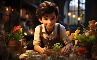 3D Character Child Boy Florist with relevant environment 4