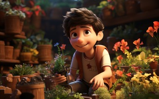 3D Character Child Boy gardener with relevant environment 2