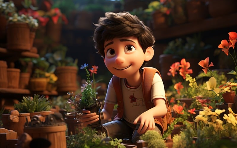 3D Character Child Boy gardener with relevant environment 2 Illustration
