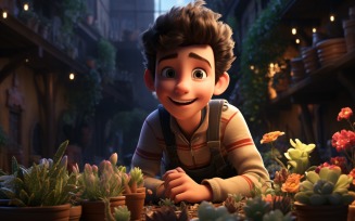 3D Character Child Boy gardener with relevant environment 4