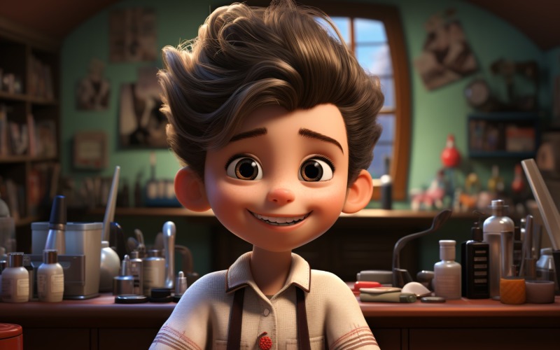 3D Character Child Boy Hairdresser with relevant environment 3 Illustration