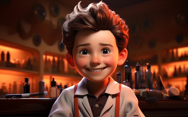 3D Character Child Boy Hairdresser with relevant environment 4 Illustration