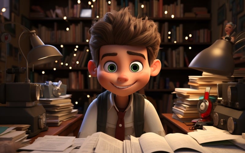 3D Character Child Boy Journalist with relevant environment 3 Illustration