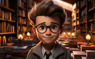 3D Character Child Boy Librarian with relevant environment 1