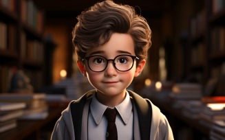 3D Character Child Boy Librarian with relevant environment 2