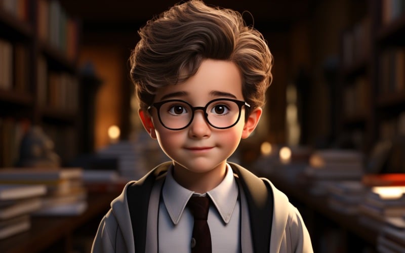 3D Character Child Boy Librarian with relevant environment 2 Illustration