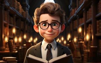 3D Character Child Boy Librarian with relevant environment 4