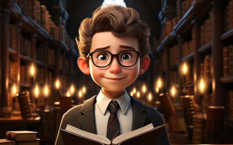 3D Character Child Boy Librarian with relevant environment 4 Illustration