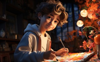 3D Character Child Boy Painter with relevant environment 1.