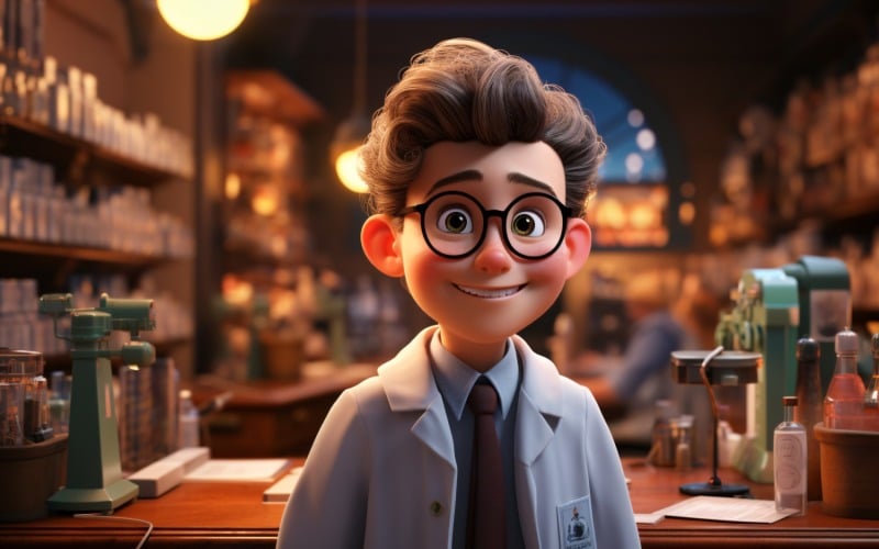 3D Character Child Boy Pharmacist with relevant environment 3 Illustration