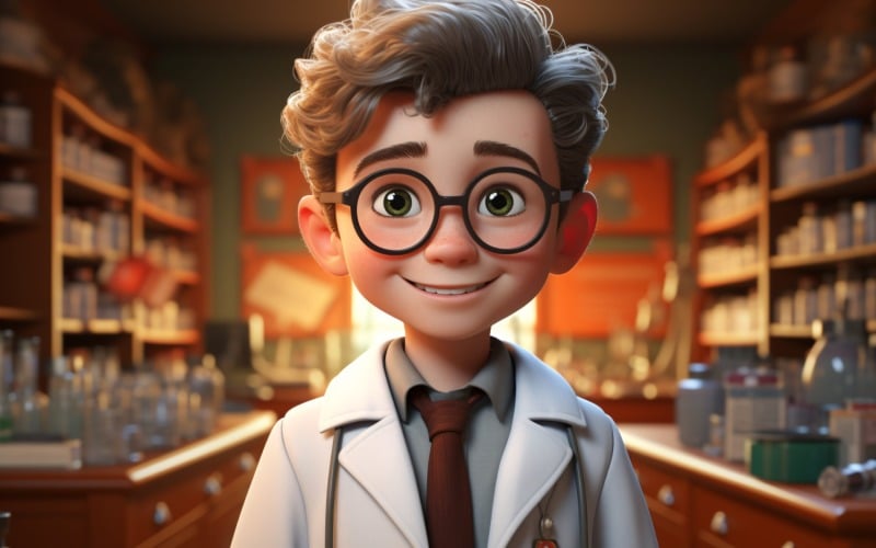 3D Character Child Boy Pharmacist with relevant environment 4 Illustration