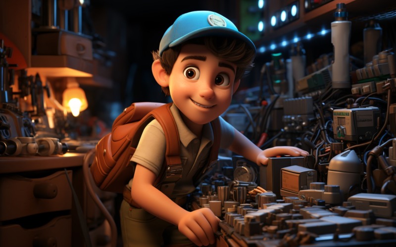 3D Character Child Boy plumber with relevant environment 1 Illustration