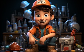 3D Character Child Boy plumber with relevant environment 3